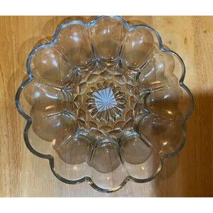 Vintage Clear Glass Serving Platter Anchor Hocking Deviled Egg Dish Plate